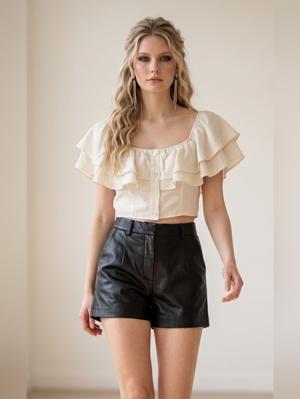 NEW Bcbgeneration Woven Ruffle Linen-Blend Top